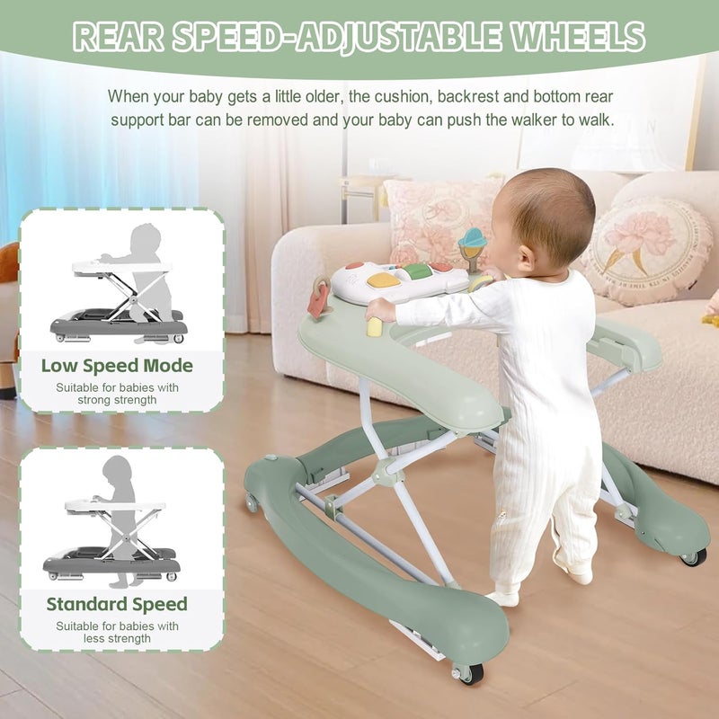 Howeemo 5 in 1 Foldable Baby Walker,Activity Baby Walker-Baby Bouncer,Rocker,Activity Center,Seat and Push Walker,Detachable Footrest Mat,Adjustable Speed Rear Wheels and Height,Ages 6-18 Months (Light Green) - Image 4